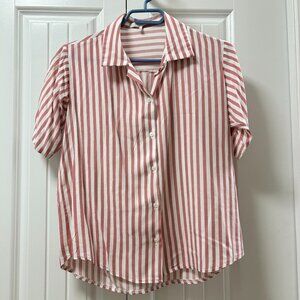 OAK + FORT Striped Short Sleeve Button Up Top